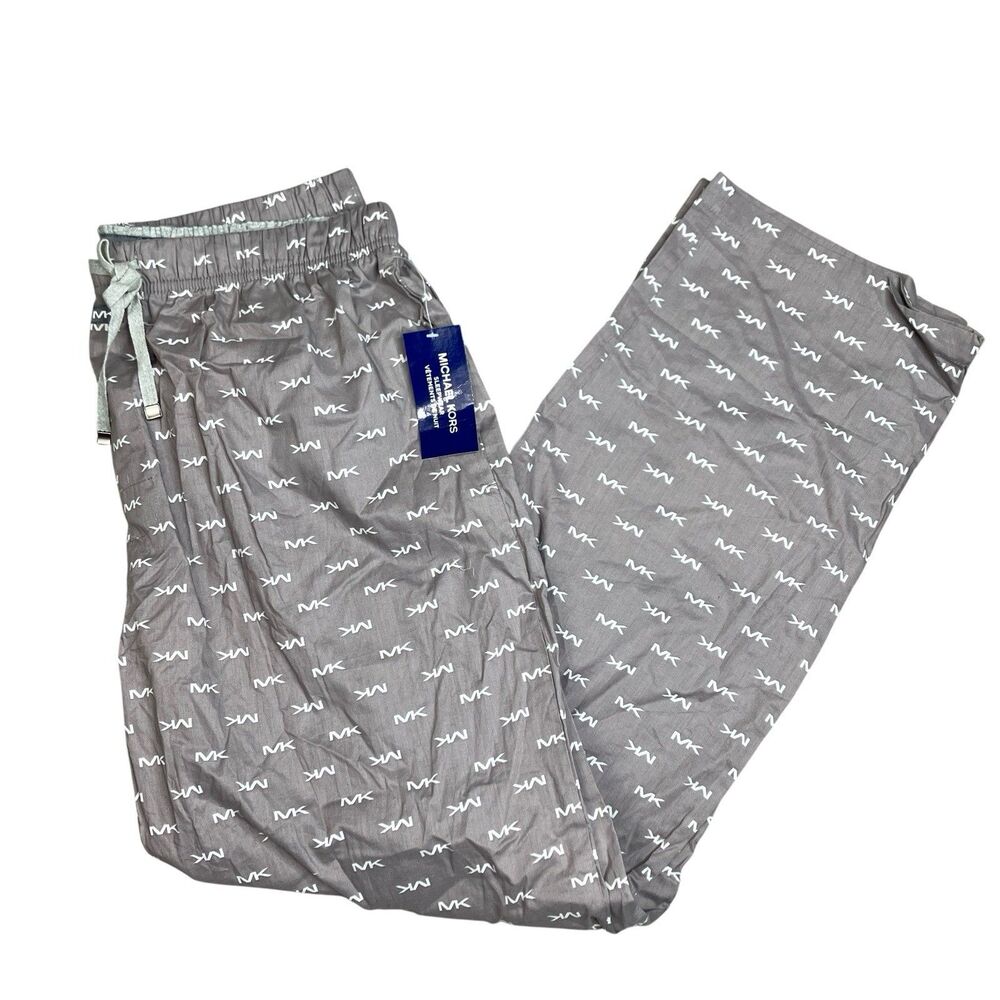 Michael Kors Pajama‎ Pants Mens L Gray Sleepwear MK Logo Print Drawstring Nwt